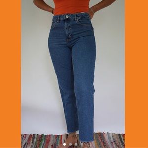 straight leg mom jeans with *unfinished embroidery